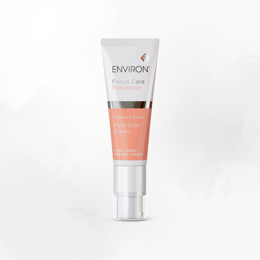 Environ Intense C-Boost Mela-Even Cream, 25 ml. Oil-soluble vitamin C for uneven tone and radiance. Works on its own or with the Mela-Smart System. Kamloops, BC.