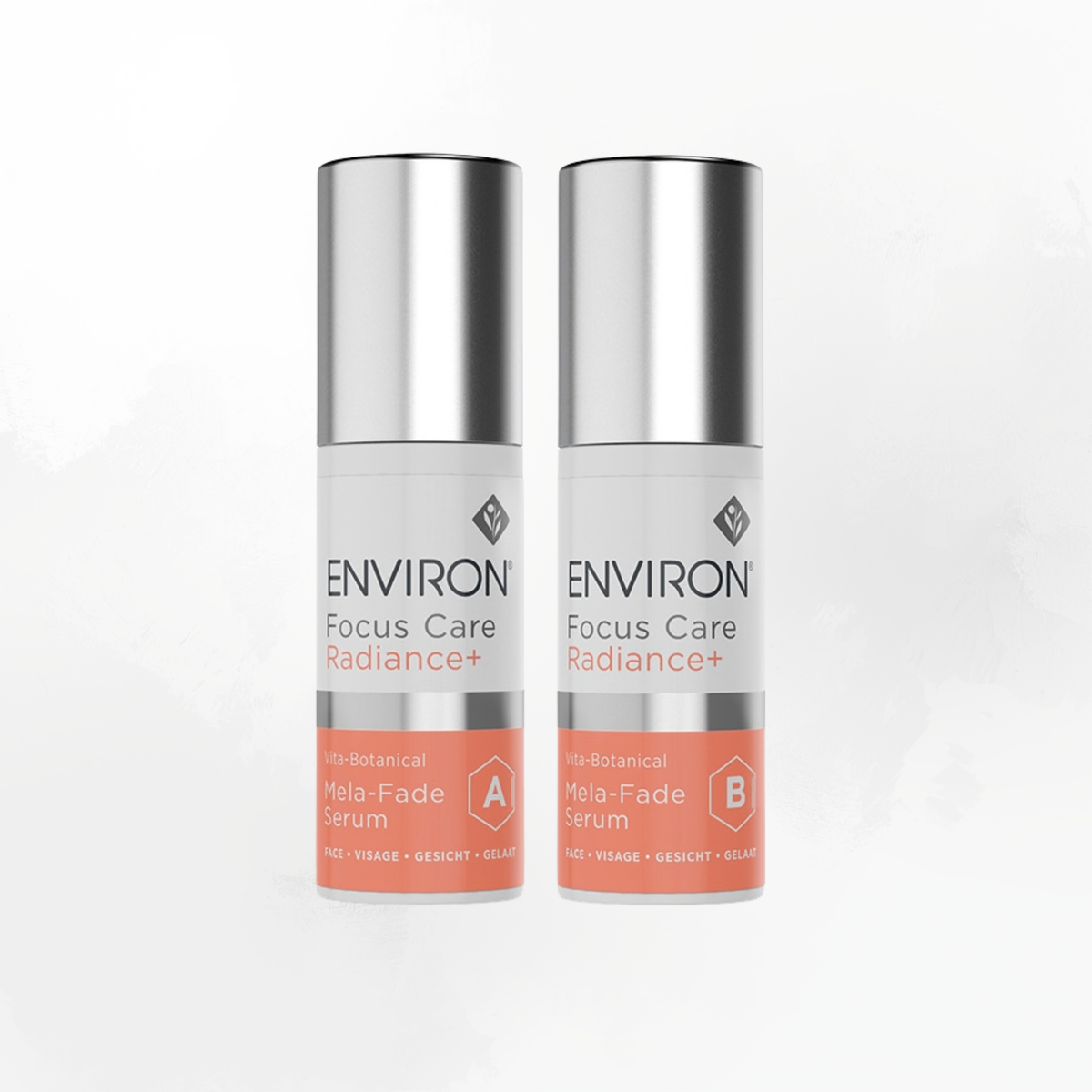 Environ Vita-Botanical Mela-Fade Serum System, 2 x 30 ml. A two-part vitamin and botanical serum for uneven tone and sun damage. Kamloops, BC.