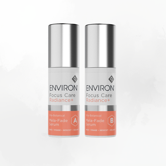 Environ Vita-Botanical Mela-Fade Serum System, 2 x 30 ml. A two-part vitamin and botanical serum for uneven tone and sun damage. Kamloops, BC.